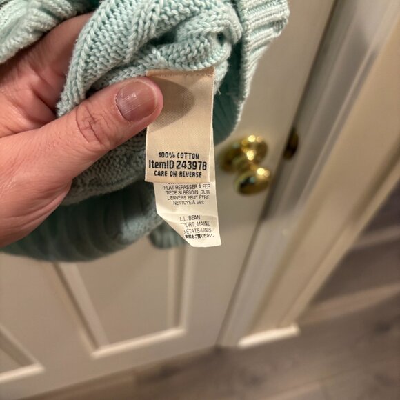 L.L. Bean Women's Teal Full Zip Double L Cable Knit Cardigan Sweater ~ Large - Picture 3 of 4